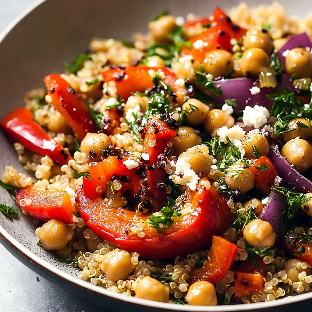 Knackige Schüssel mit gerösteten Paprika, Quinoa, Kichererbsen
