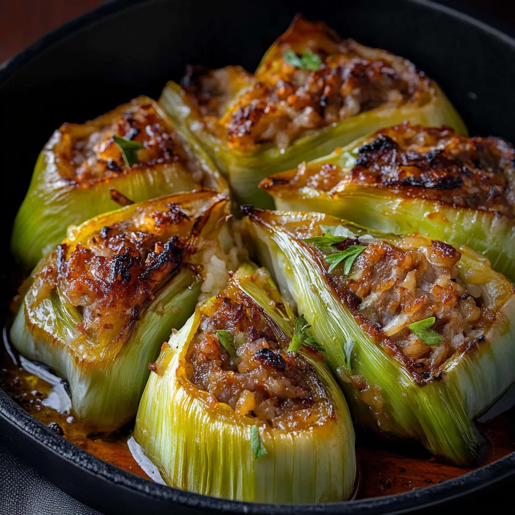 Gefüllte Porrees mit Hackfleisch und Reis