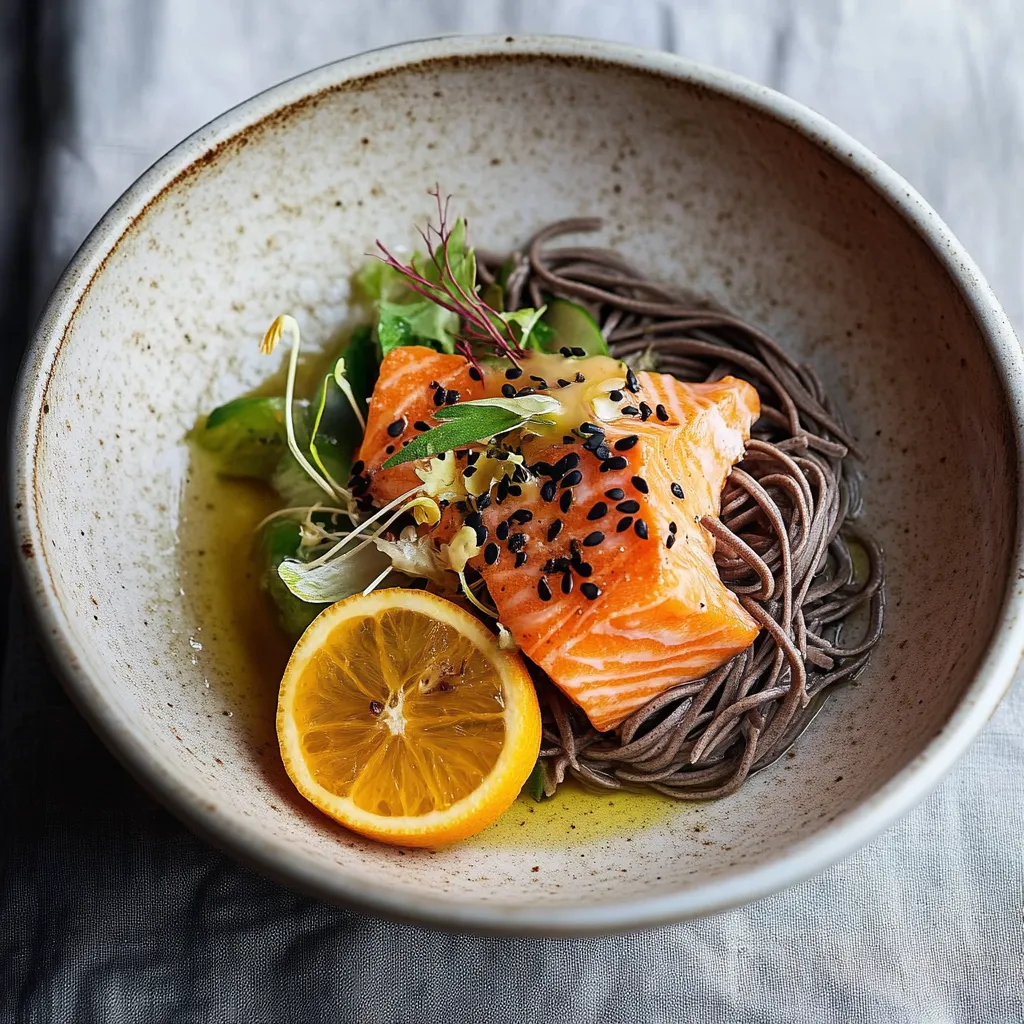 Soba mit Lachs und Zitrusdressing