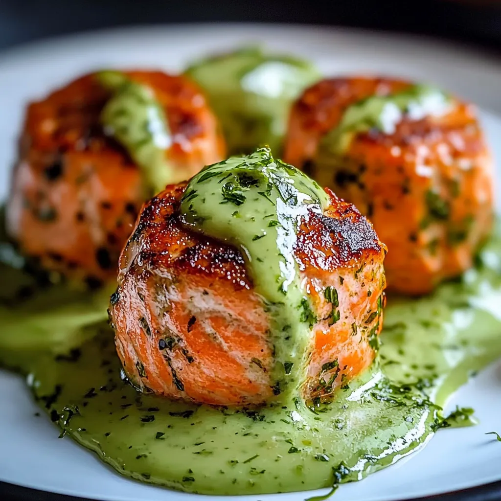 Saftige Lachs-Bällchen mit Avocado-Koriandersauce