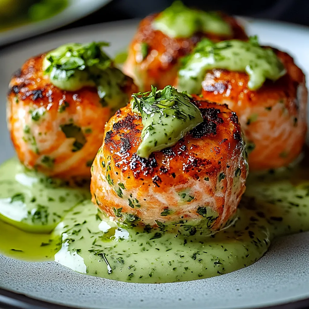 Kräuter-Lachs-Bällchen mit Avocado-Koriander-Creme