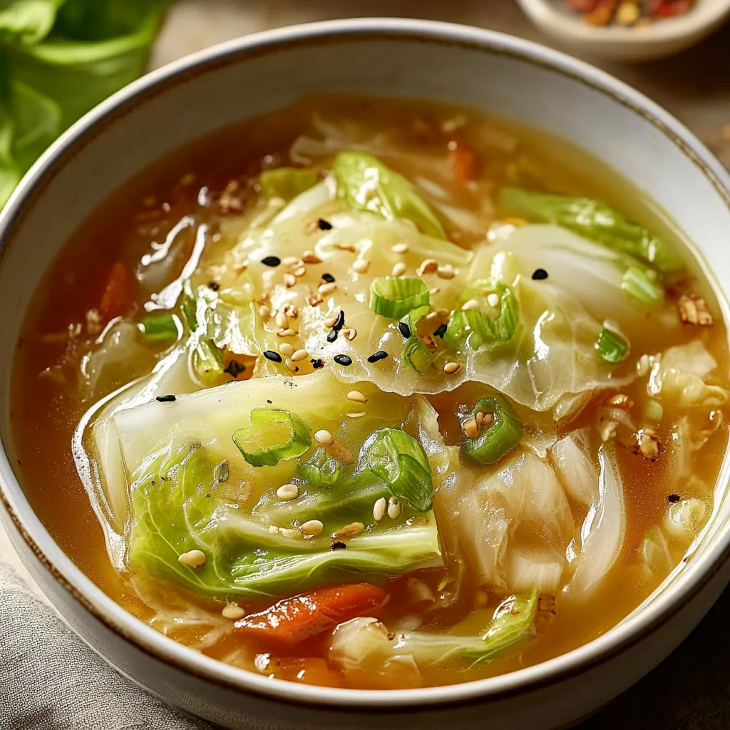 Chinesische Suppe mit Napakohl, Möhre und Knoblauch, fein abgerundet mit Sojasauce