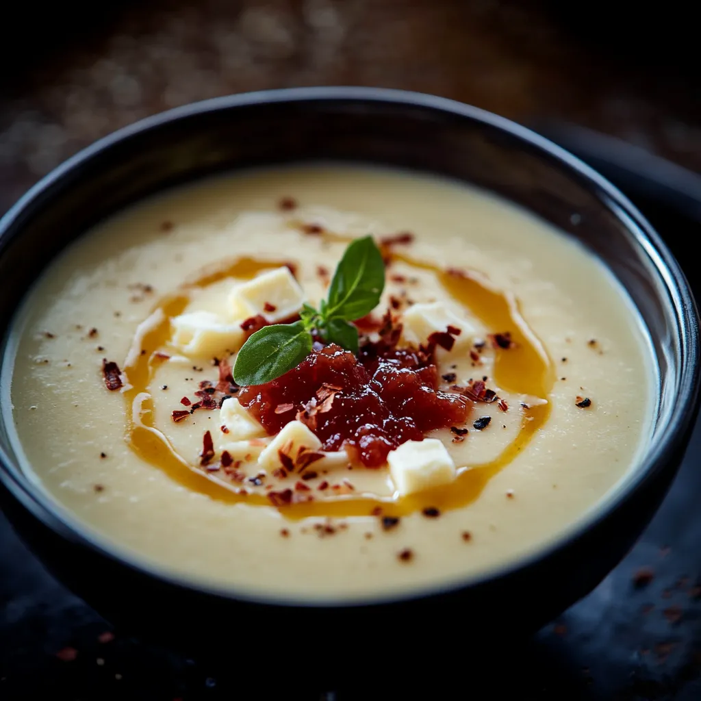 Cremige Asiago Suppe & Tomatengelee