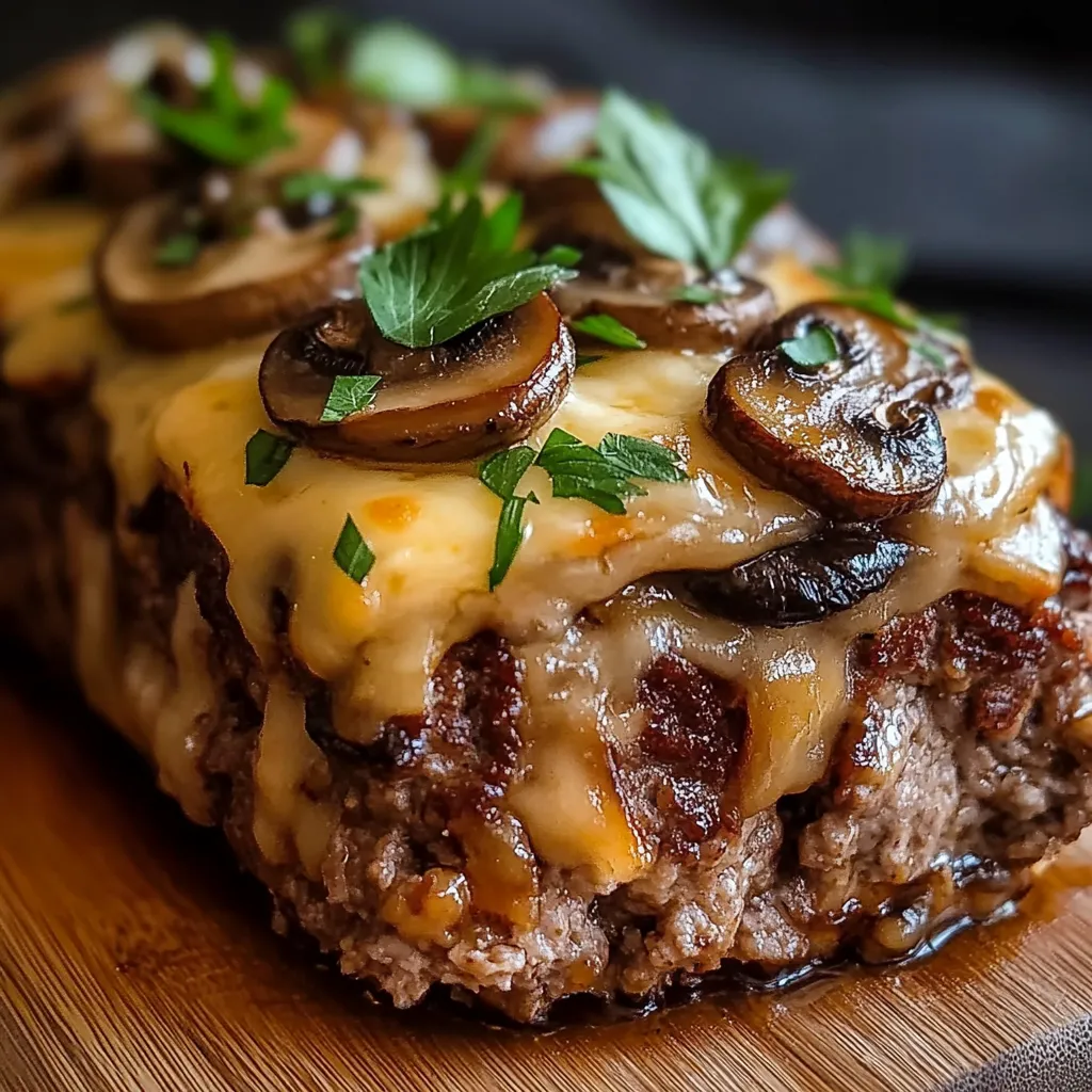 Saftiger Hackbraten mit Champignons und Käse