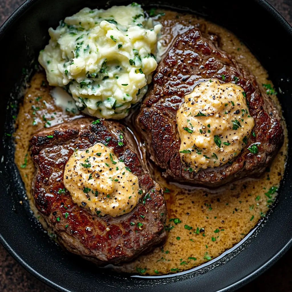 Steaks mit Whisky-Sahnesauce und Colcannon