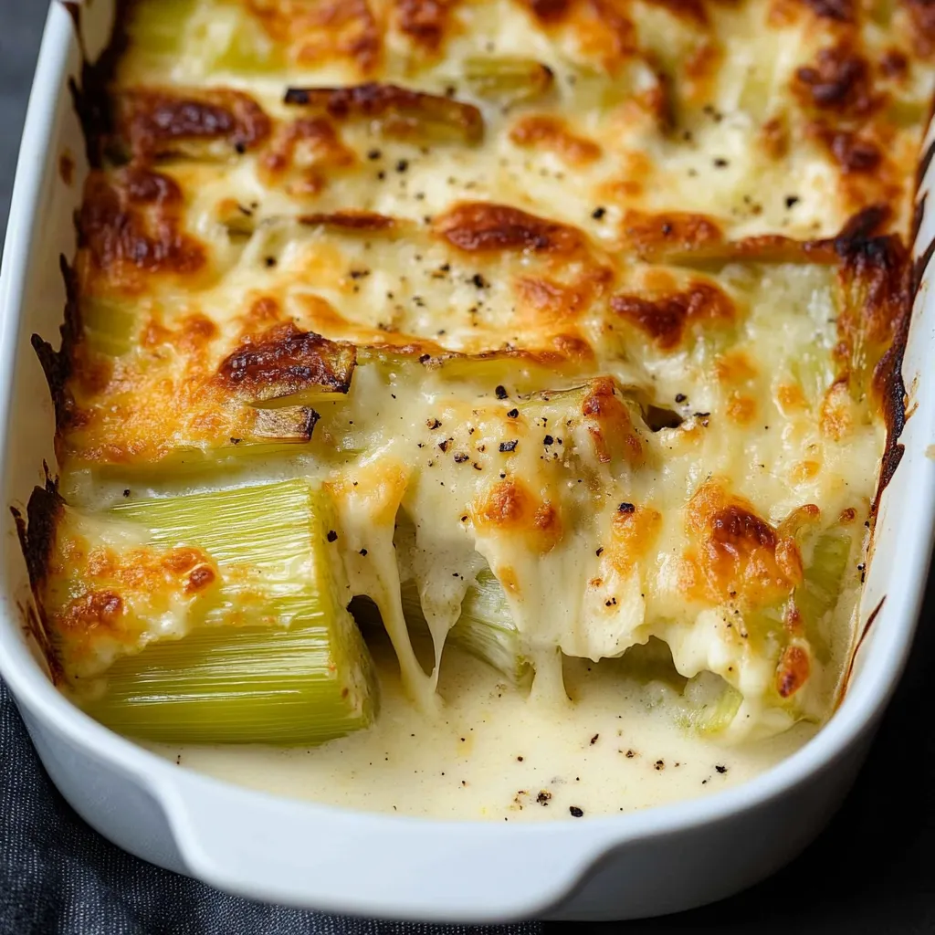 Weicher Lauch mit cremiger Sauce und Käseknusperkruste