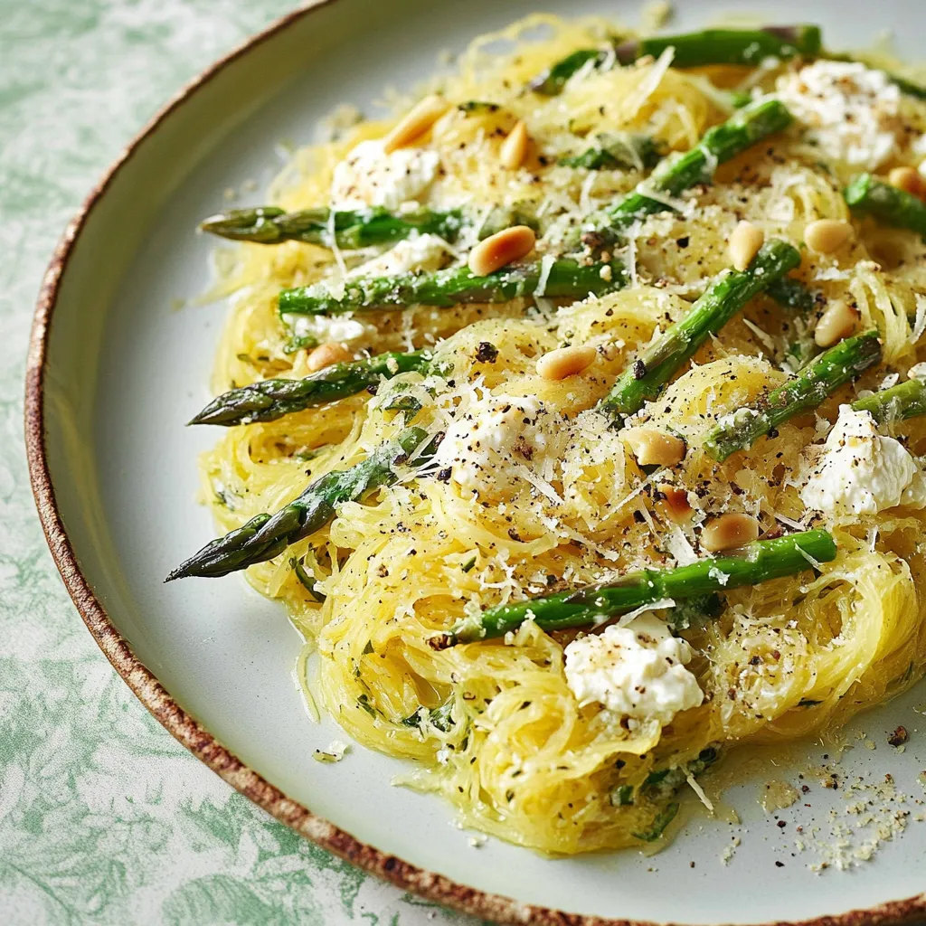 Spaghettikürbis mit gebratenem Spargel und aromatischer Ricotta