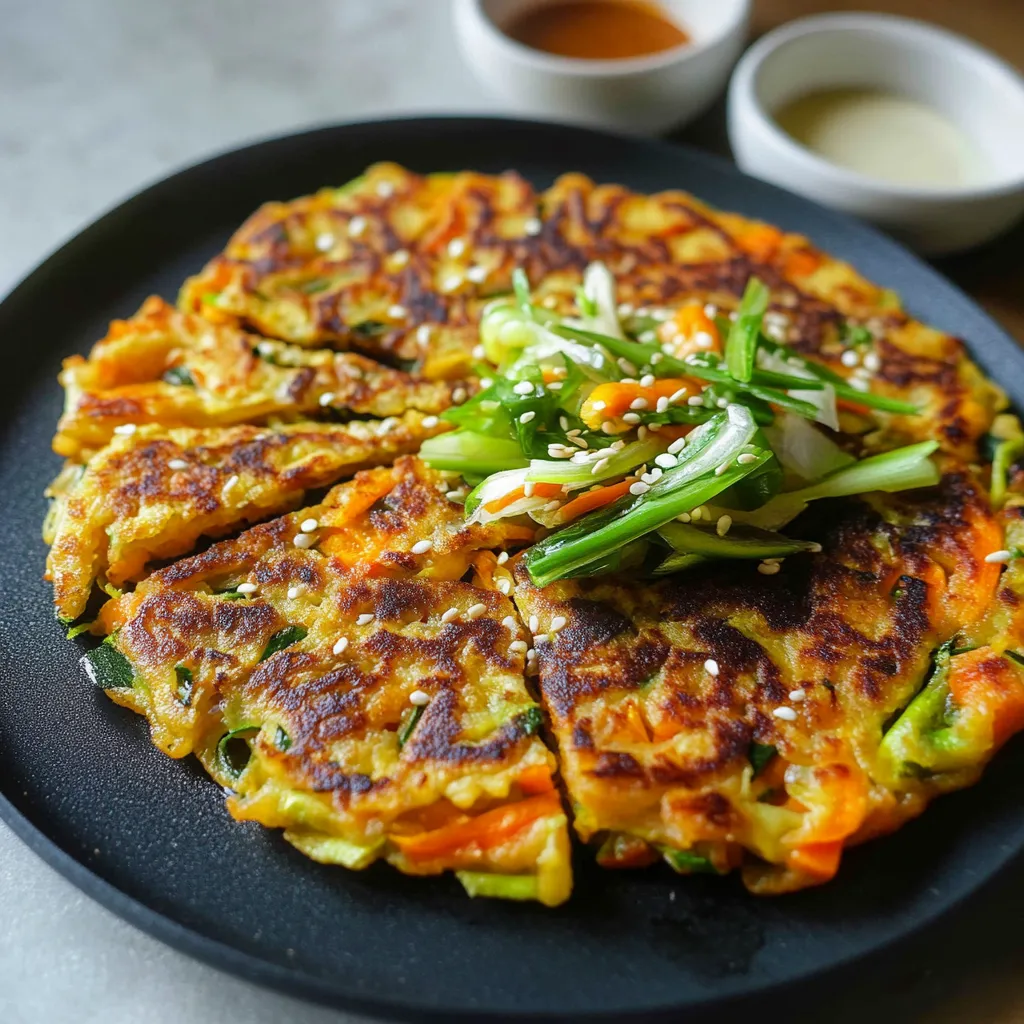 Vegane koreanische Pancakes vollgepackt mit Gemüse