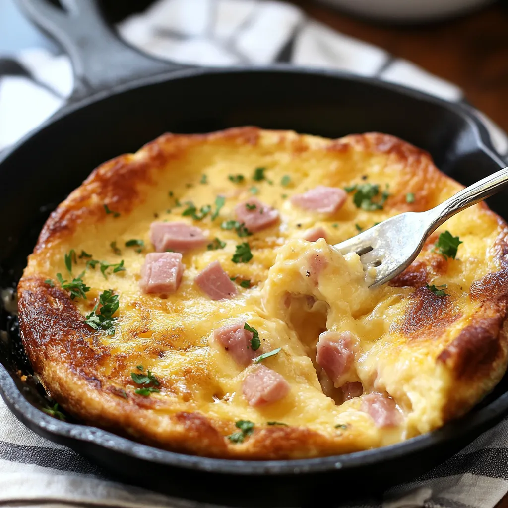 Einen schnellen Dutch Baby mit Emmentaler und Schinken genießen