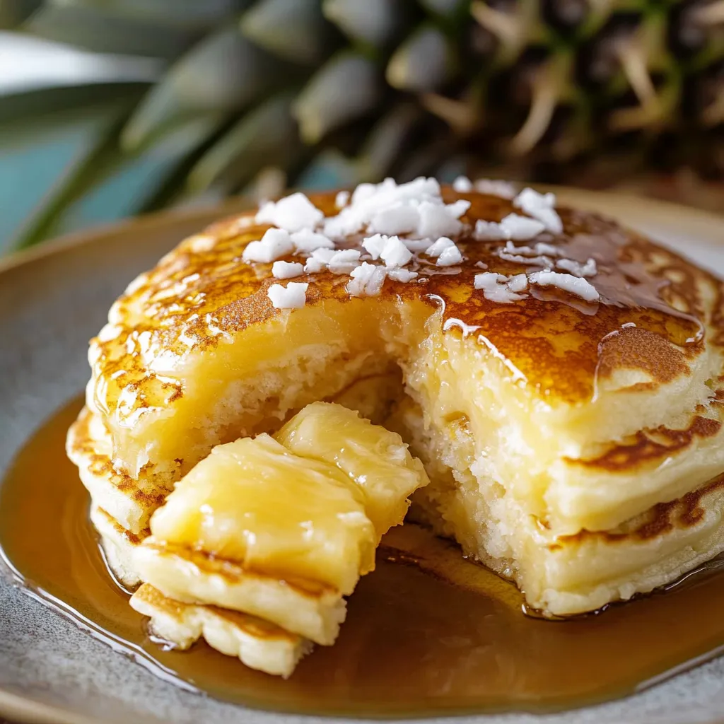 Luftige Ananas-Pfannkuchen mit hausgemachtem Kokossirup