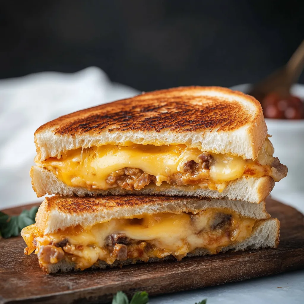 Herzhaftes Sandwich mit Käse und Bratwurst