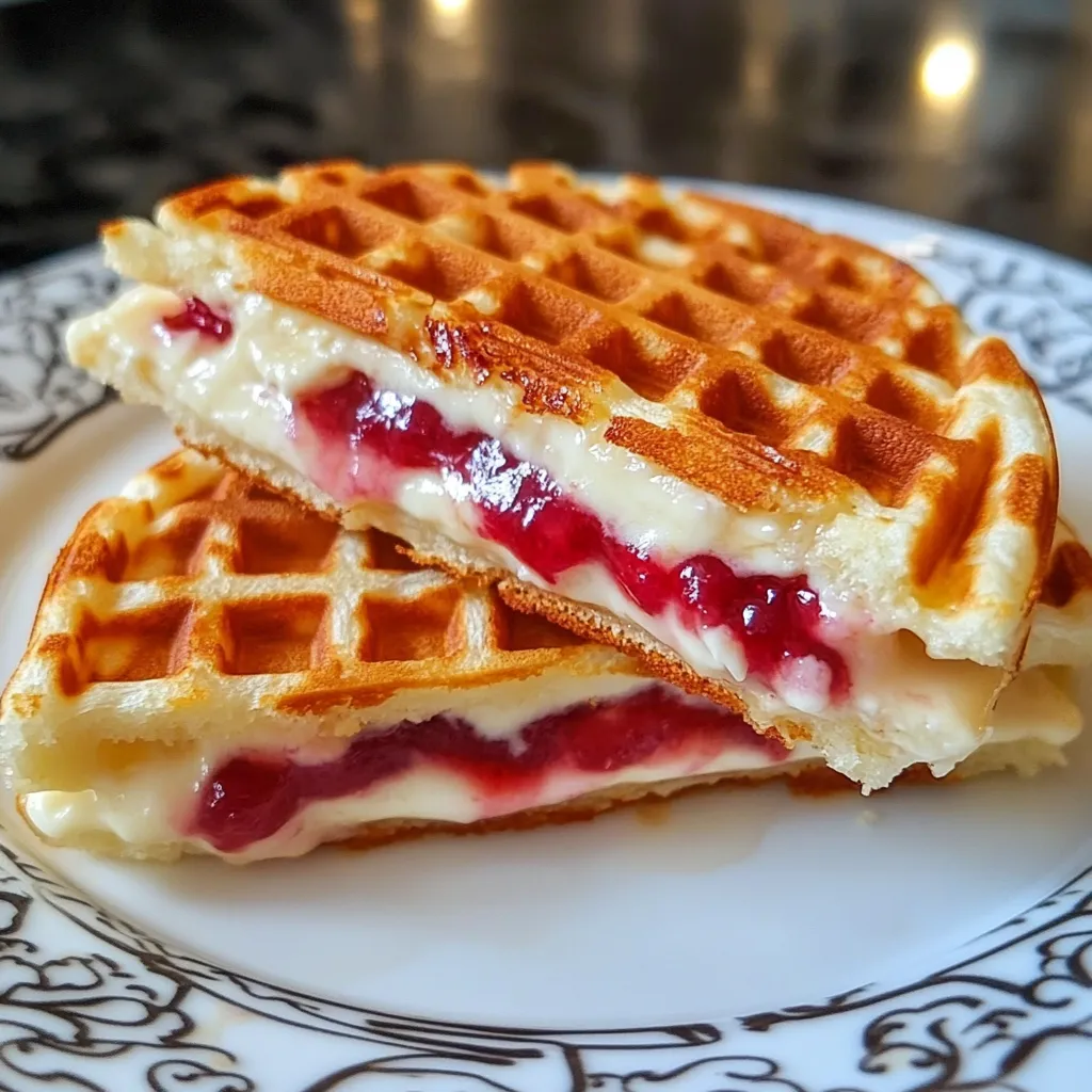 Süßer Waffel-Sandwich mit Frischkäse, warm und knusprig