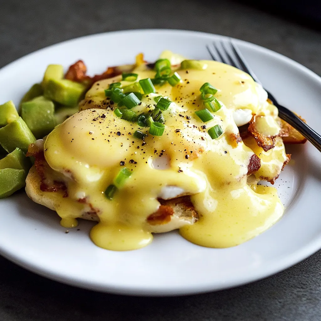 Knusprige Eggs Benedict mit grüner Chili und Bacon