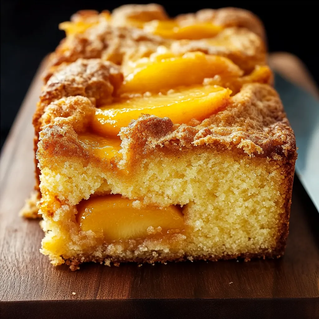 Hausgemachter Pfirsichkuchen mit fluffigem Teig und knusprigem Topping