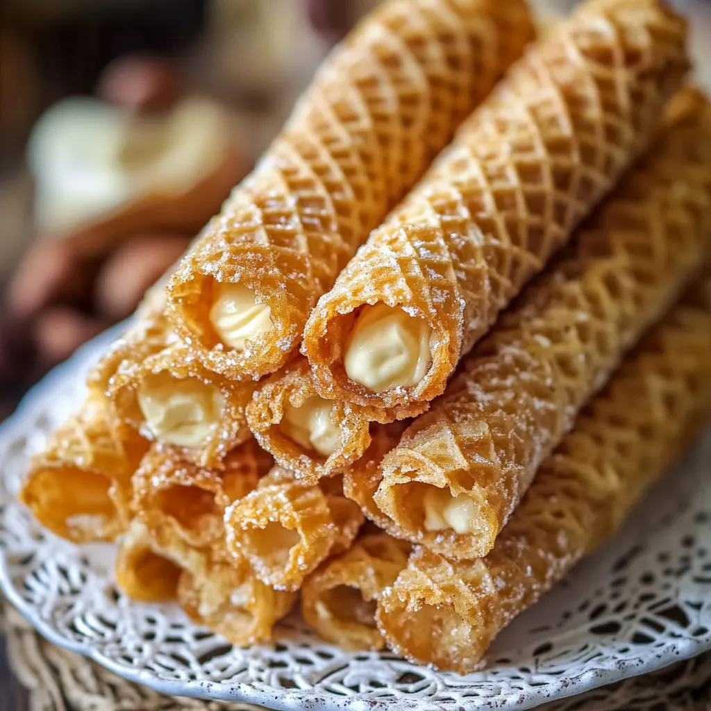 Waffelröllchen gefüllt mit Karamellcreme und Butter