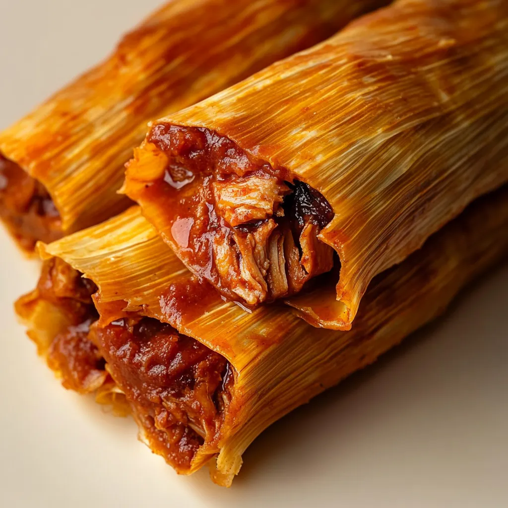 Genieße Tamales mit zartem Schweinefleisch und roter Chili