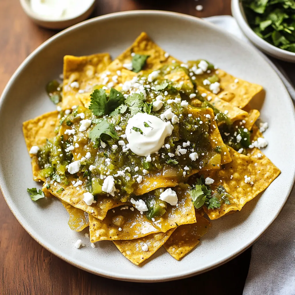 Chilaquiles verdes mit Tortillas und selbstgemachter Salsa verde