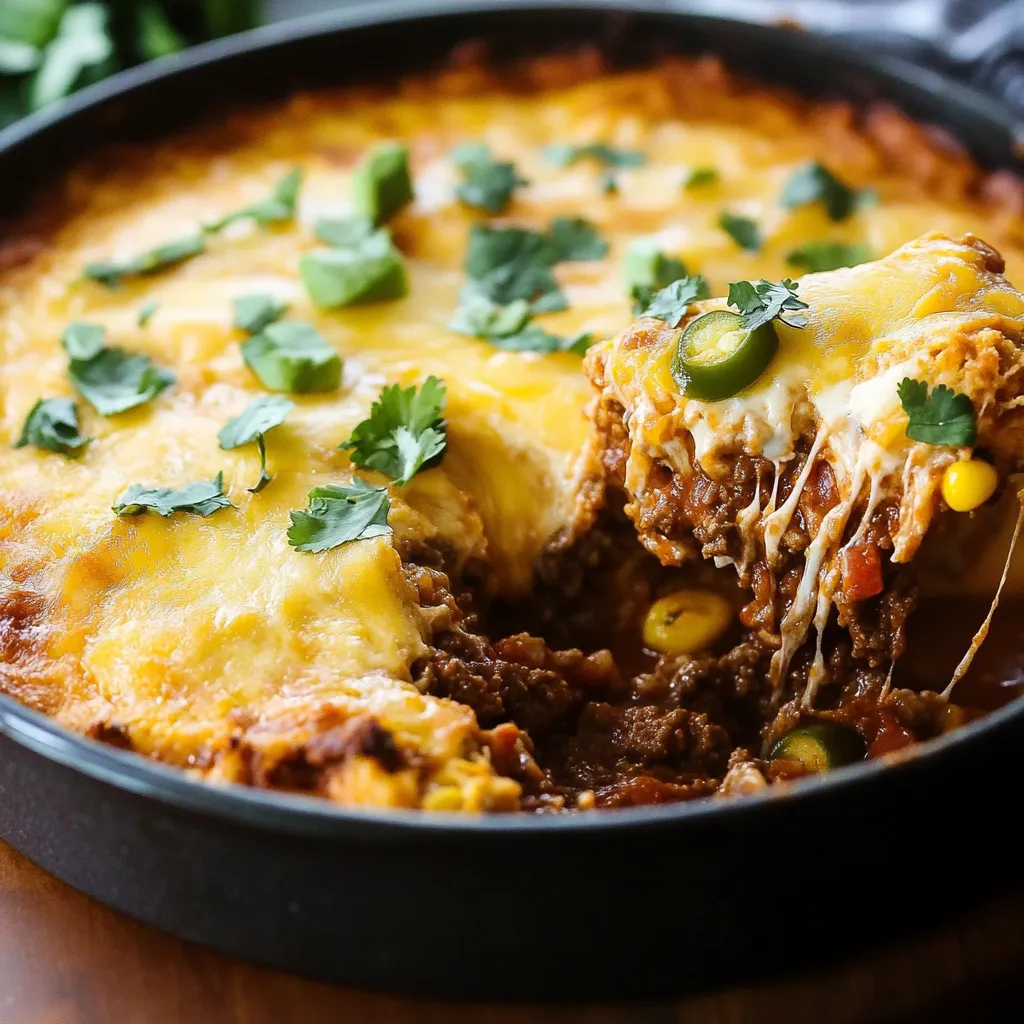 Würziger Tamale-Rindfleisch-Mais-Auflauf auf dem Tisch