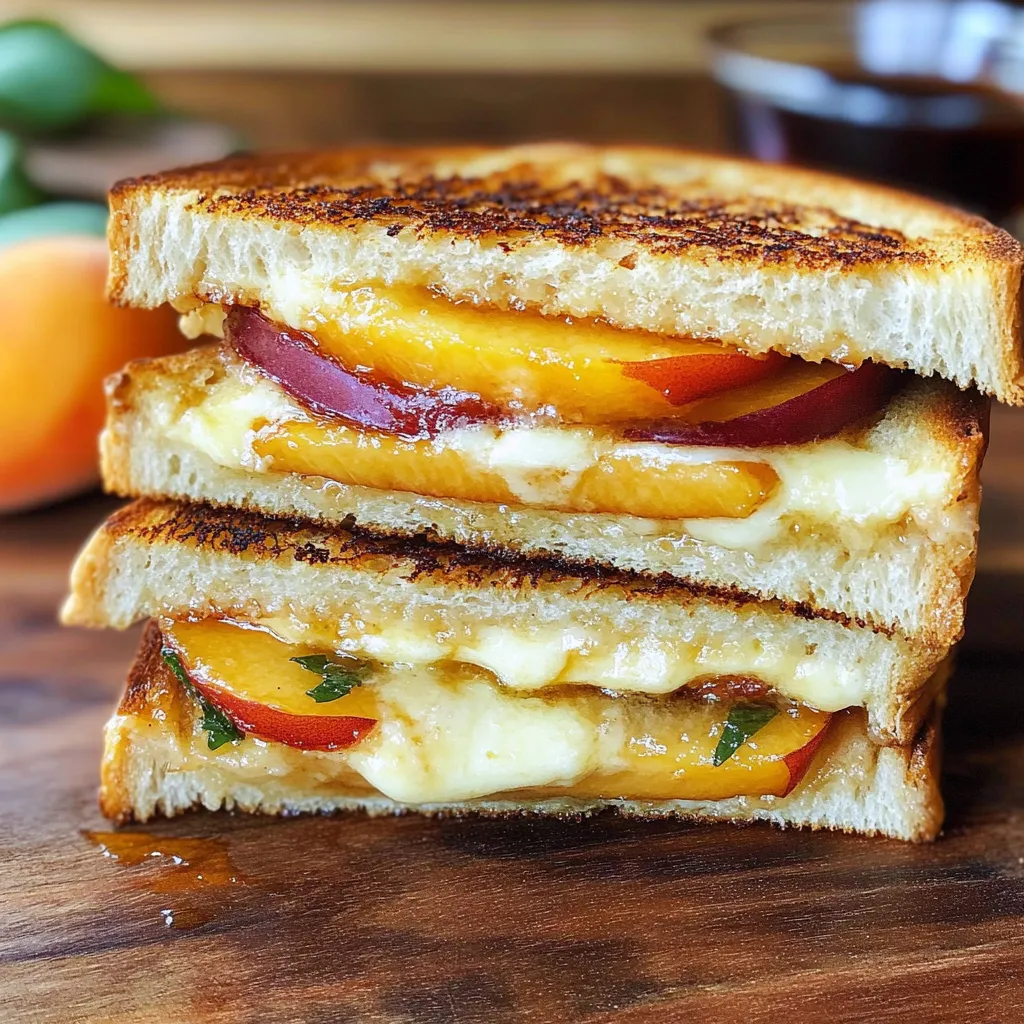 Pfirsich-Käse-Sandwich mit Honig und Schmelzkäse