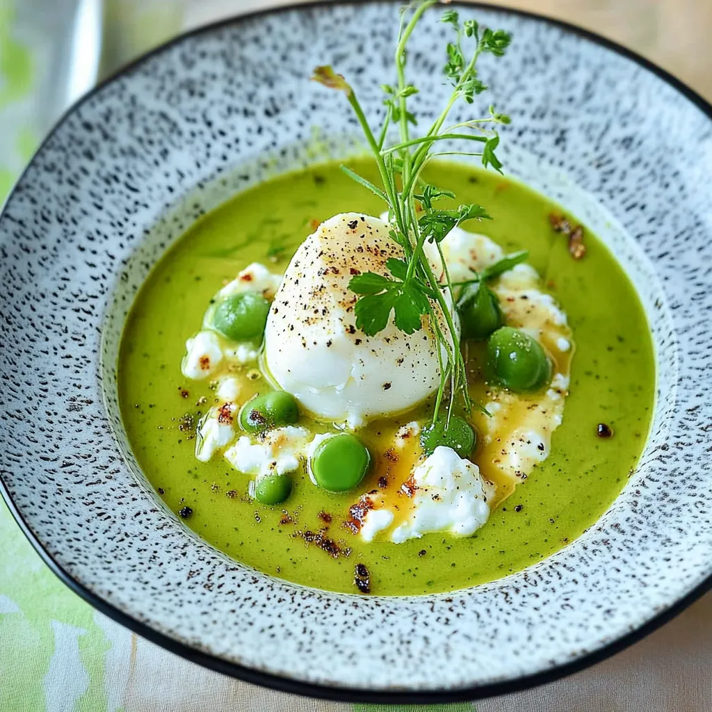 Grüne Spargelcremesuppe mit Burrata und Räucherfisch