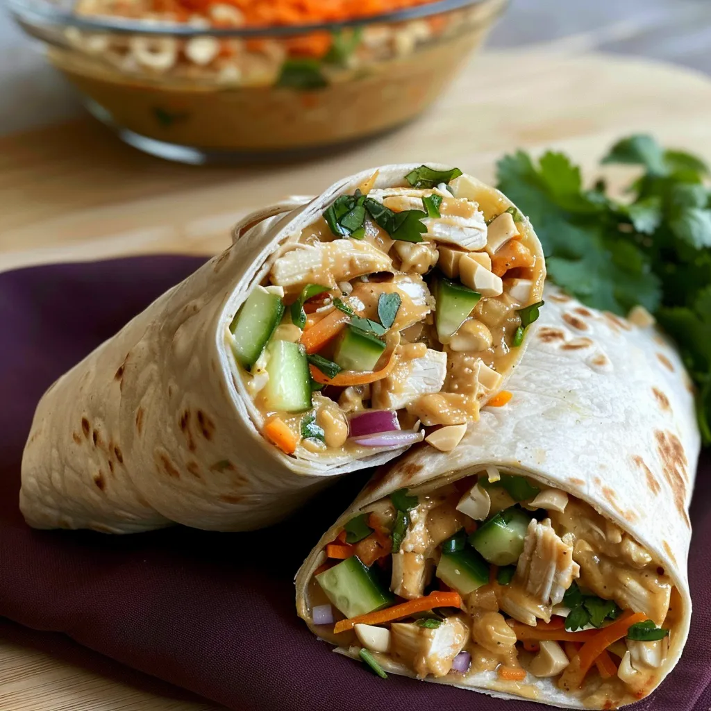Thai Wraps mit Hähnchen und Erdnusssauce