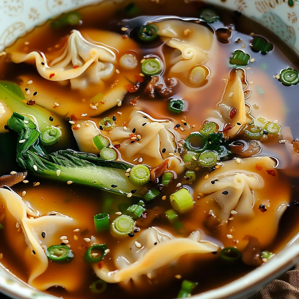 Warme Suppe mit Dumplings und Gemüse