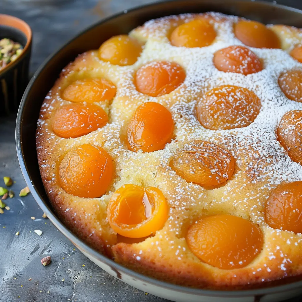 Saftiger Aprikosenkuchen mit Mandeln und Pistazien