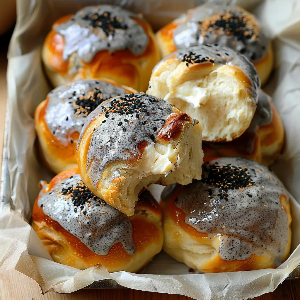 Locker fluffiges Milchbrot ohne Kneten mit schwarzem Sesam