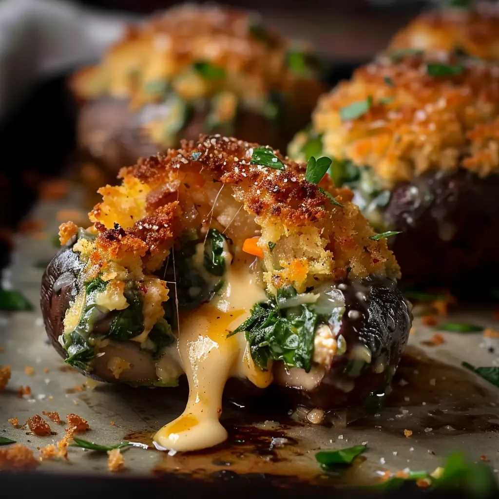 Vegetarisch gefüllte Champignons mit Käse und Spinat