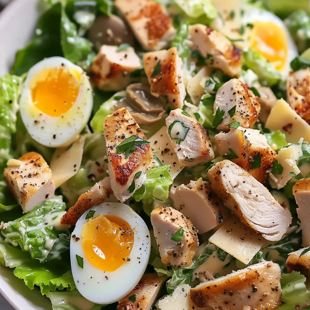 Leichter Caesar Salat mit Hähnchen und frischem Dressing