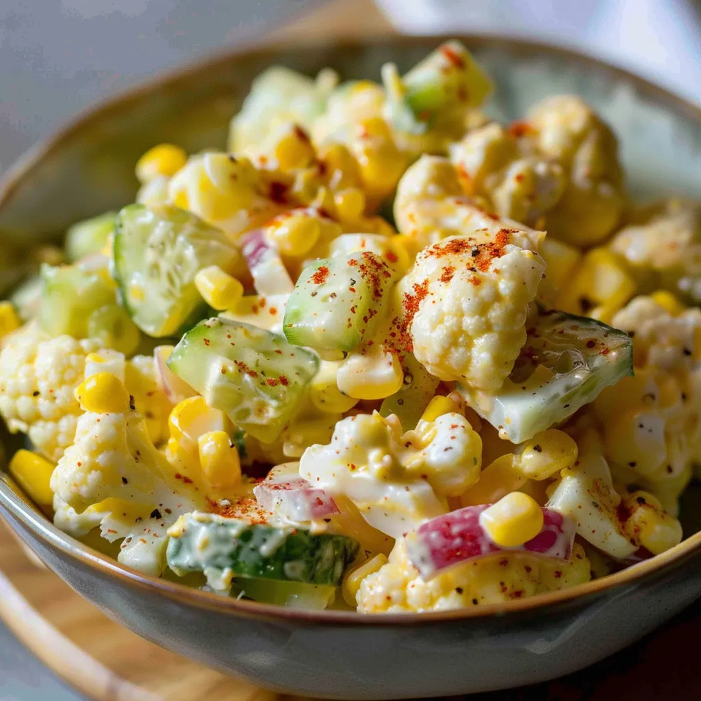 Blumenkohlsalat mit Mais und Gurke
