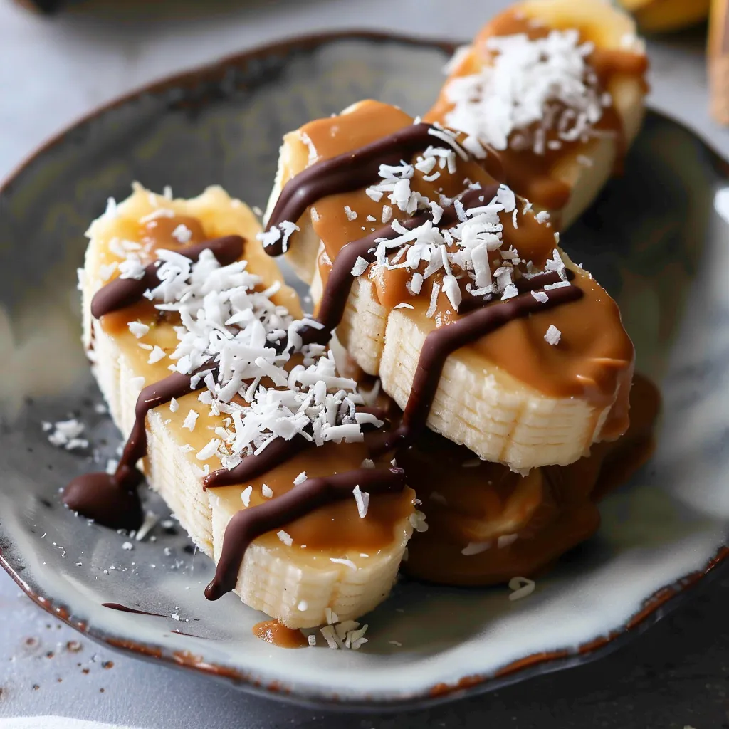 Genießen Sie gefrorene Bananenstücke mit Schokolade