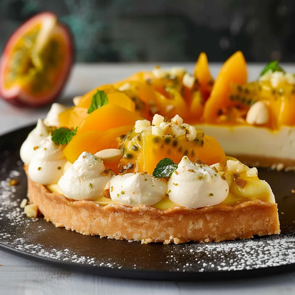 Köstliche Tarte mit Kokos, Mango und Passionsfrucht