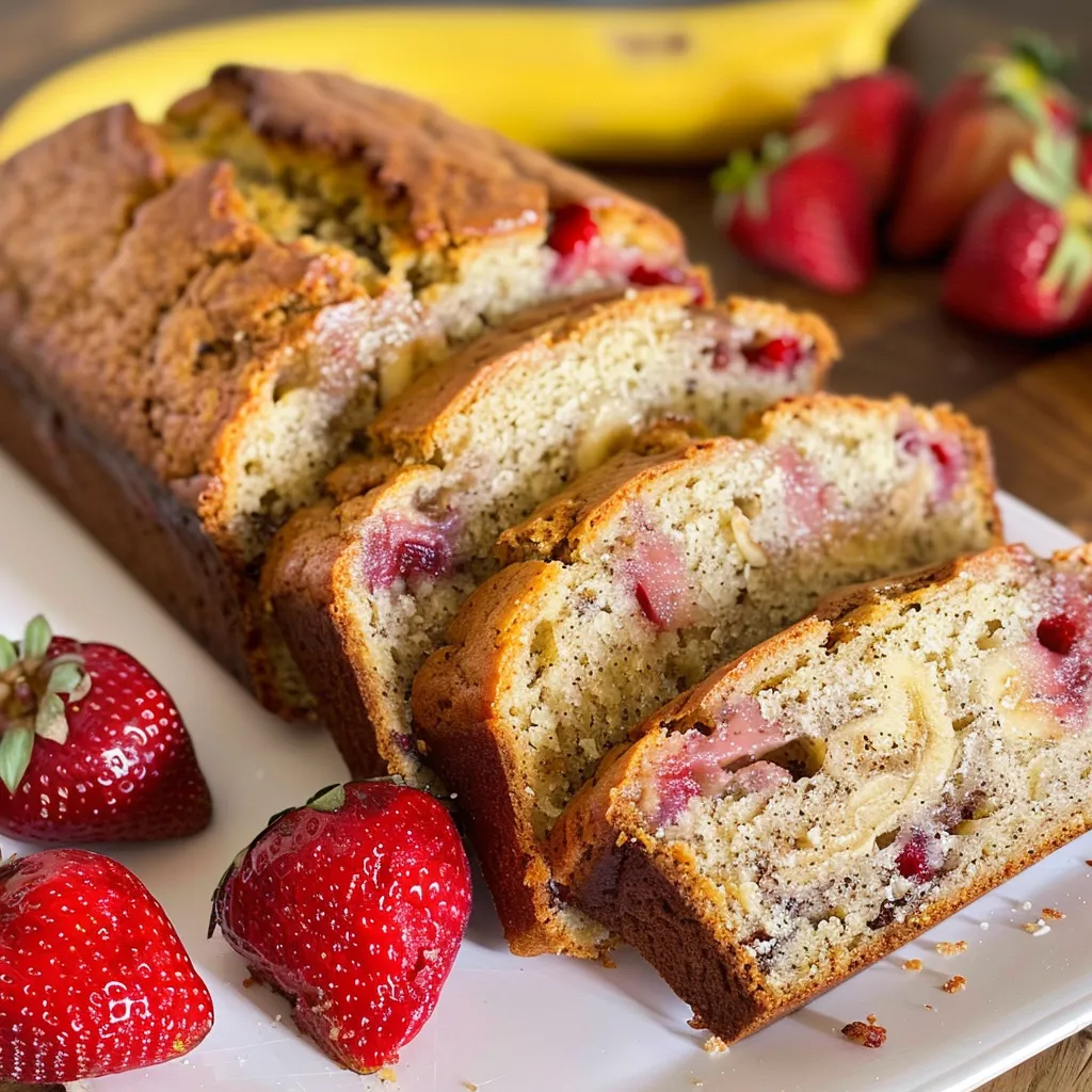 Selbstgebackenes Bananenbrot mit Erdbeeren