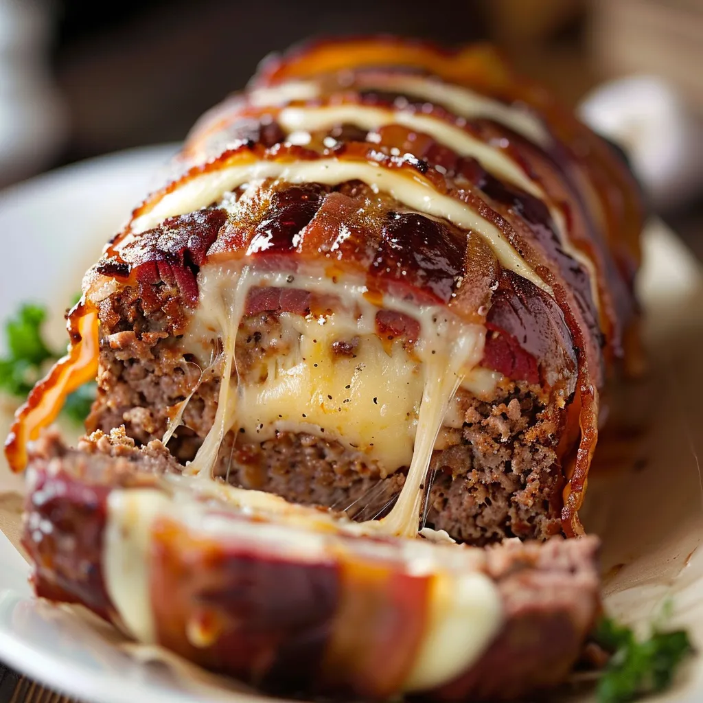 Hackfleischbrot mit Käsefüllung und knusprigem Bacon