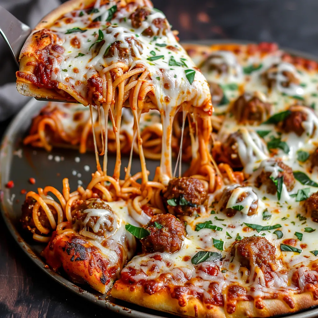 Leckere Ghetti-Pizza und Fleischbällchen