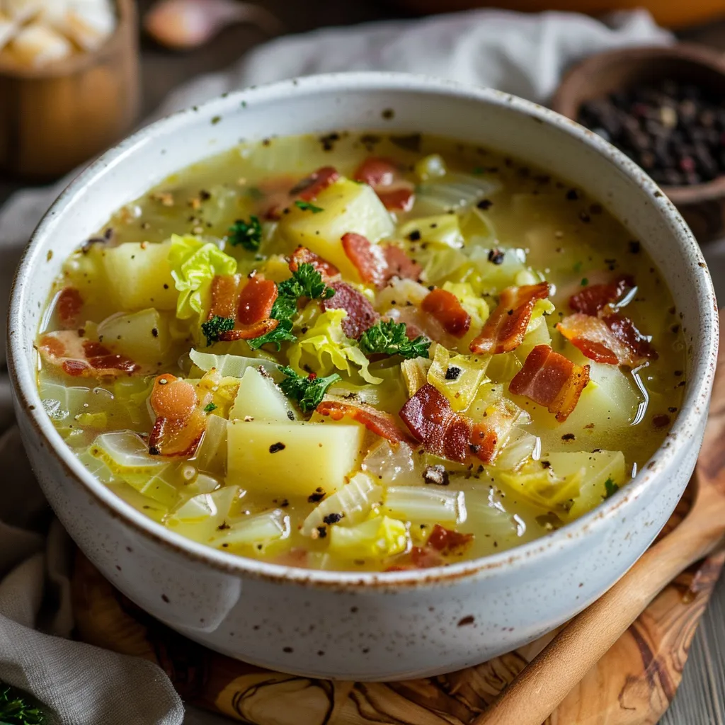 Hausgemachte Kohlsuppe mit Speck