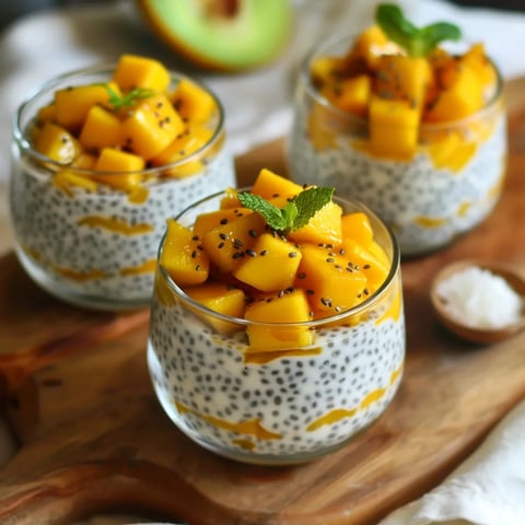 Chia Samen mit Kokosmilch und frischer Mango - Gesundes Fruehstueck