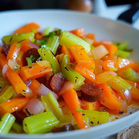 Staudensellerie-Möhren-Pfanne mit Chorizo